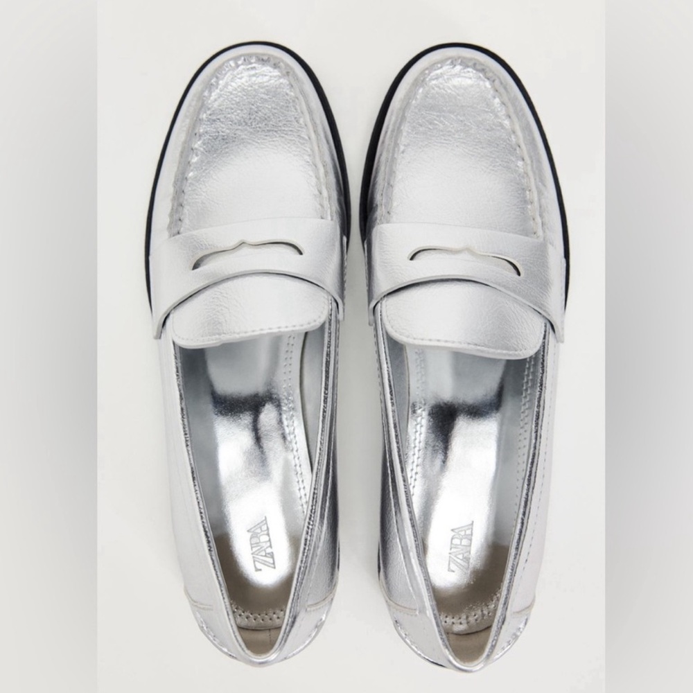 NWOT Zara Silver Metallic Loafers Size 42 or 11 (US) - Picture 5 of 11